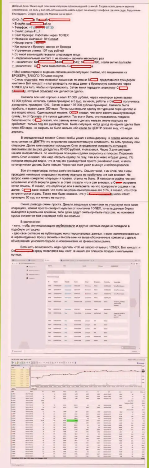 Развернутая история лохотрона forex трейдера мошенниками из 1 Онекс на сумму 107 тыс. российских рублей