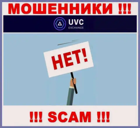 На информационном ресурсе мошенников UVC Exchange не имеется ни слова о регулирующем органе конторы