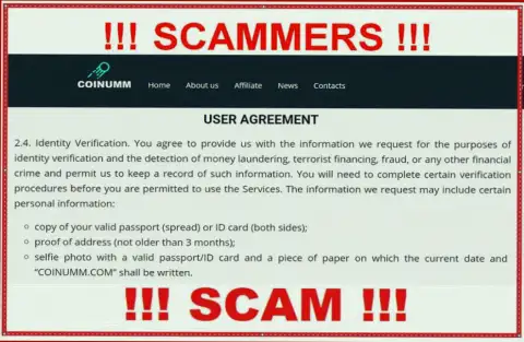 Coinumm Scammers are assembling personal data from their clientage