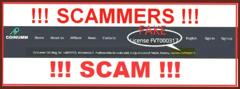 Coinumm scammers do not have a license - caution
