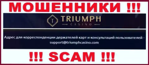 Связаться с интернет-мошенниками из организации TriumphCasino вы сможете, если отправите сообщение им на электронный адрес