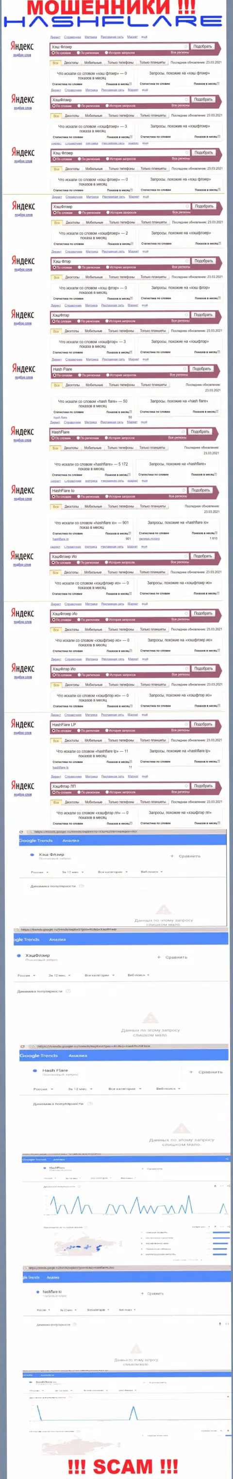 Количество поисковых запросов в поисковиках сети по бренду махинаторов HashFlare