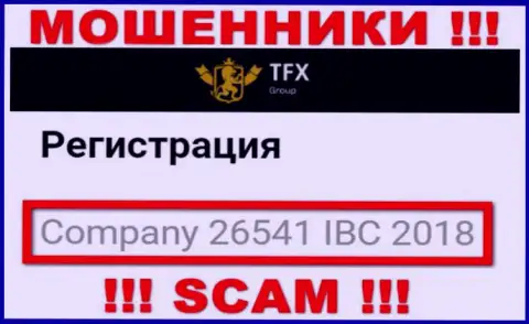 Регистрационный номер, принадлежащий противоправно действующей компании TFX Group - 26541 IBC 2018