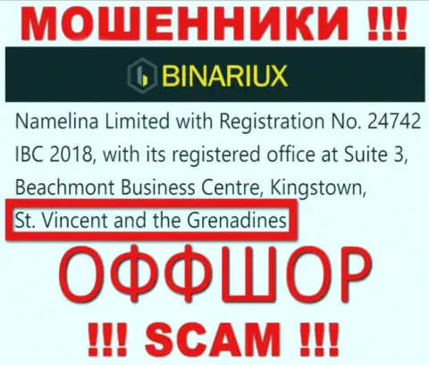 Бинариукс - это МОШЕННИКИ, которые юридически зарегистрированы на территории - Saint Vincent and the Grenadines