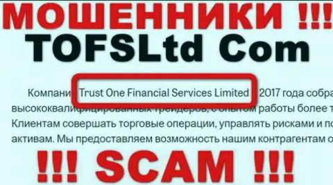 Свое юр. лицо контора Trust One Financial Services не скрывает это Trust One Financial Services Limited