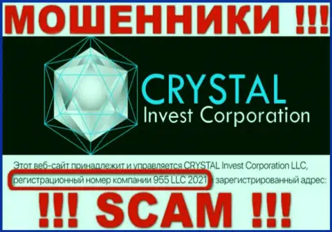 Регистрационный номер конторы CrystalInvest, скорее всего, что и фейковый - 955 LLC 2021