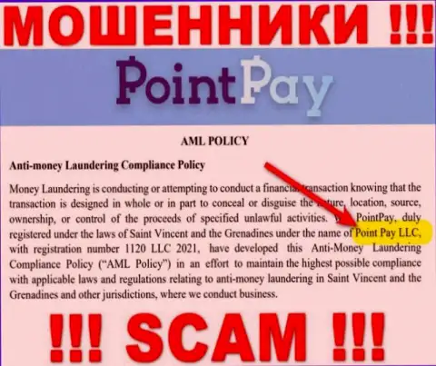Компанией Point Pay владеет Point Pay LLC - данные с официального портала разводил