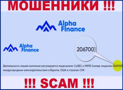 Номер лицензии Alpha Finance, у них на ресурсе, не поможет уберечь ваши денежные средства от кражи