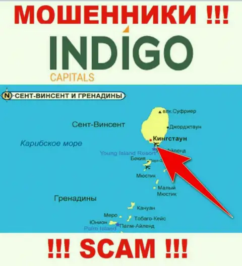 Обманщики Indigo Capitals зарегистрированы на территории - Кингстаун, Сент-Винсент и Гренадины