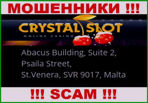 Abacus Building, Suite 2, Psaila Street, St.Venera, SVR 9017, Malta - официальный адрес, по которому зарегистрирована организация Кристал Слот Ком