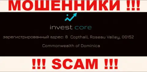 InvestCore - это мошенники !!! Скрылись в офшорной зоне по адресу - 8 Copthall, Roseau Valley, 00152 Commonwealth of Dominica и выманивают средства людей
