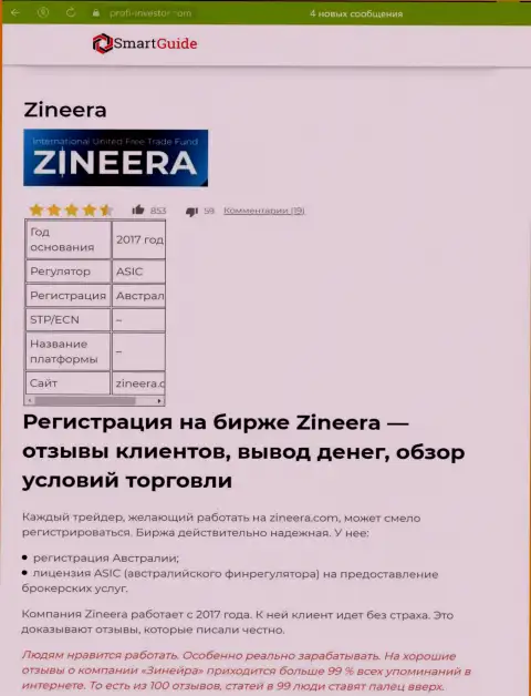 Обзор условий совершения торговых сделок компании Зинейра, рассмотренный в информационной статье на портале Smartguides24 Com