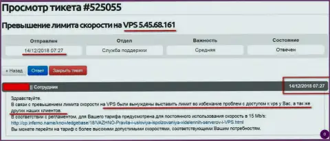 Хостинг-провайдер сообщил о том, что ВПС сервера, где хостился интернет ресурс ffin.xyz лимитирован в доступе