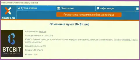Сжатая информационная справка о BTCBit на информационном ресурсе xrates ru